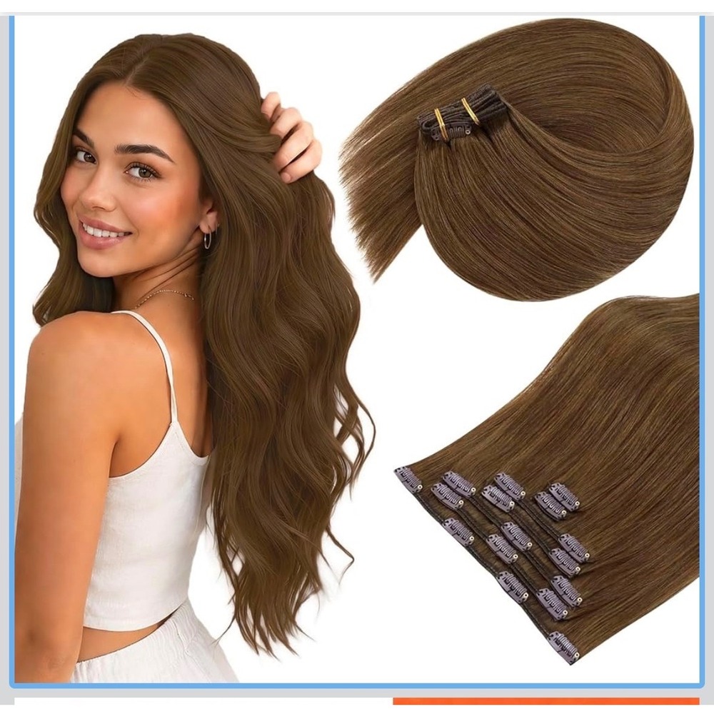 Sunny Hair Clip in Hair Extensions Real Natural Light Brown New in box